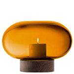lsa oblate large amber vase with walnut base candle