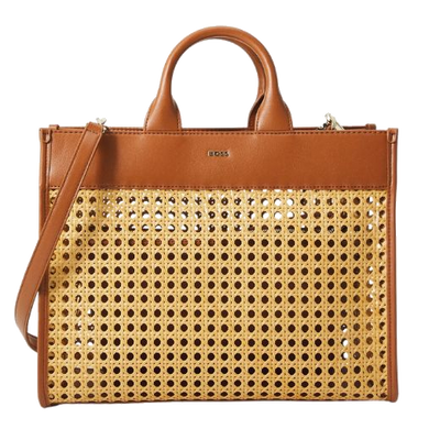boss sandy woven tan tote bag