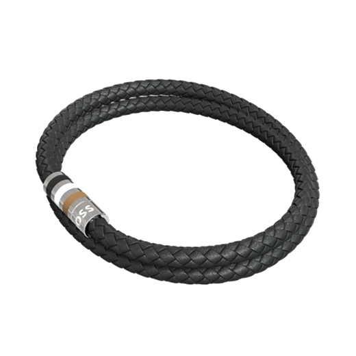 Black Brent Double Braided Leather Wrap Bracelet By Boss