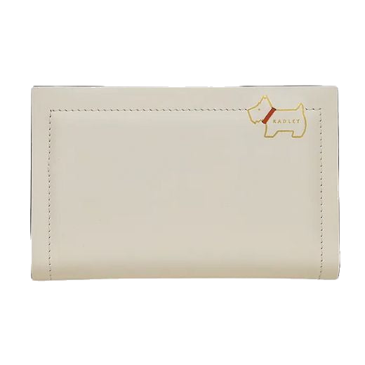 The Heritage Lane Chalk Medium Bifold Purse by Radley, with gold foil brand name and Scottie dog with stitched red collar.
