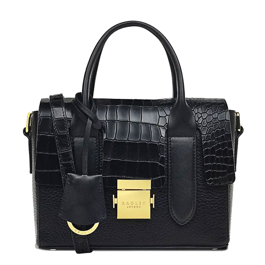 This Radley Black Faux Croc Mayfair Lane Small Multiway Bag features small grab handles.