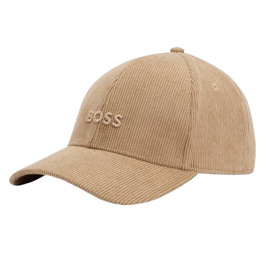 This BOSS Beige Corduroy Cap with Embroidered Logo has a matching beige logo on the front that has been embroidered.
