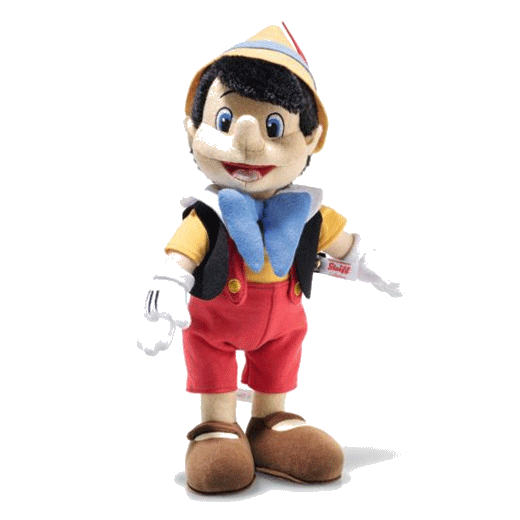 Steiff x Disney 1940 Film Pinocchio, 33 cm has been made with 100% wool felt and has been stuffed with synthetic filling.