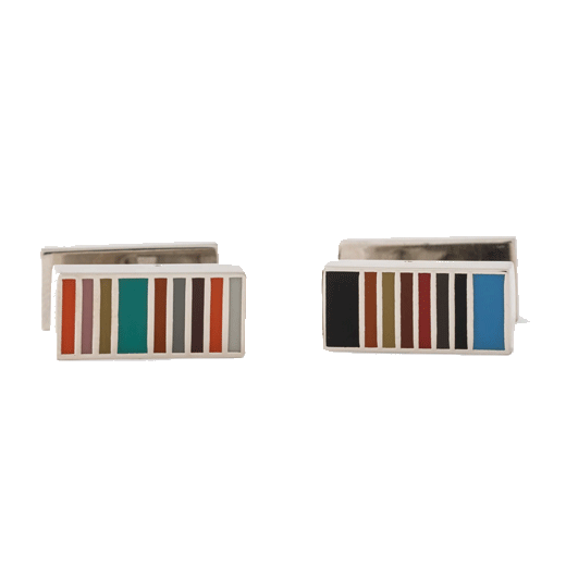 Paul Smith's Men's Flip 'Signature Stripe' Cufflinks are made with a combination of copper and zinc.