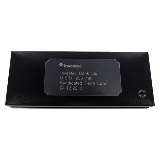 Wheelers Luxury Gifts specialise in engraving onto plaques, this example shows a plaque for a Montblanc presentation box.