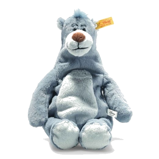 The Jungle Book's Soft Cuddly Friends Disney Originals Baloo by Steiff is made of soft plush with a beanbag filling in the arms and legs.
