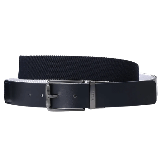 Navy Golf Belt and Golf Pitch Mark Tool Gift Set by BOSS with 100% cowhide leather in navy.