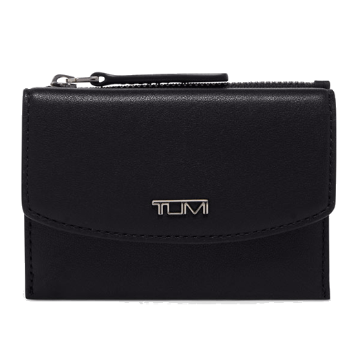 This TUMI Belden Flap Card Case in Black has 2CC and a zip pocket.