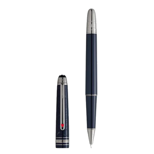 This Montblanc Meisterstück Classique Around the World in 80 Days Blue Rollerball Pen has special engraving on the cap with dark blue precious resin.