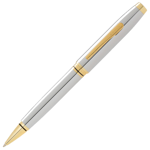 This Chrome Coventry Ballpoint Pen with Gold Trim was designed by Cross.