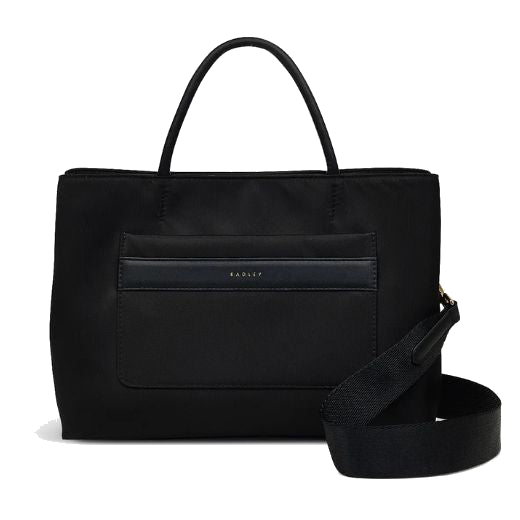 Radley's Holland Park Black Medium Zip-Top Grab Bag has an adjustable and removable strap and grab handles on the top.