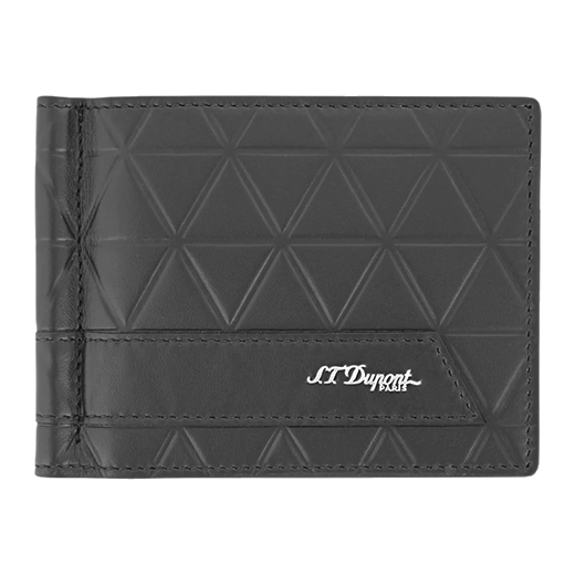 This S.T. Dupont Firehead Soft Leather 6CC Wallet with Money Clip has a geometric pattern embossed on the leather.