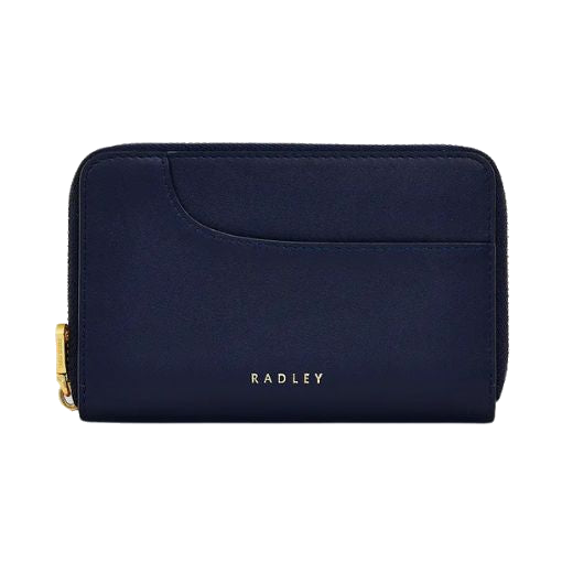 The Pockets Evanfall Blue Medium Zip Around Purse features the namesake curved slip pocket on the front.