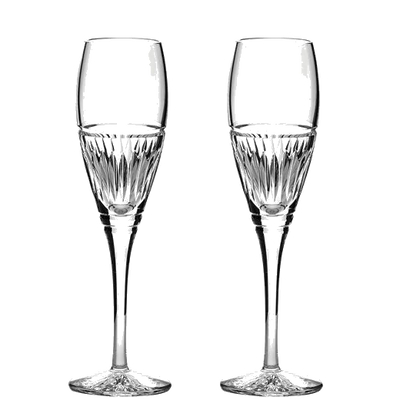 These Art Deco 2 x 18cl Champagne Flutes have been designed by Royal Scot Crystal.