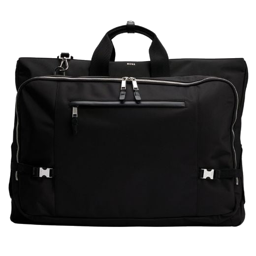 This BOSS Highway Recycled Polyester Suit Carrier is made out of recycled polyester and polished silver hardware.