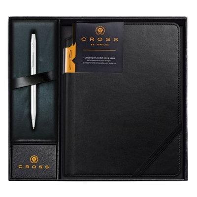 1 classic century lustrous chrome ballpoint pen and black journal gift set 3502wg1m