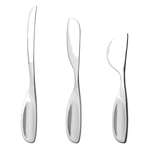 This Georg Jensen Alfredo Cheese Knives Set - 3 Pieces is made out of stainless steel with a mirror polished finish.