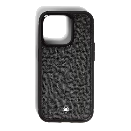 Montblanc's Sartorial Hard Shell Black iPhone 16 Pro Case has been made with textured leather that was tanned black for a neutral exterior.