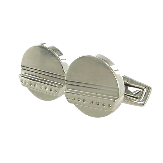 This pair of silver Hugo Boss cufflinks come with a brushed design on the front.
