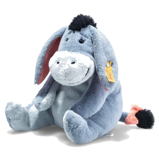 Steiff's Soft Cuddly Friends Disney Originals Eeyore is made out of soft plush with a synthetic stuffing and partly bean bag to add some texture.