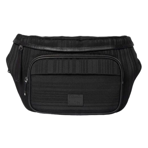 This Men's Black 'Shadow Stripe' Expandable Waistpack Bag by Paul Smith has a front zip pocket and a main compartment that is expandable.