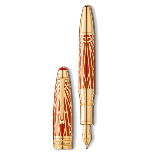 Montblanc's Meisterstück The Origin Collection Solitaire LeGrand Coral Fountain Pen has a gold nib with the 4810 engraving in celebration of 100 years.
