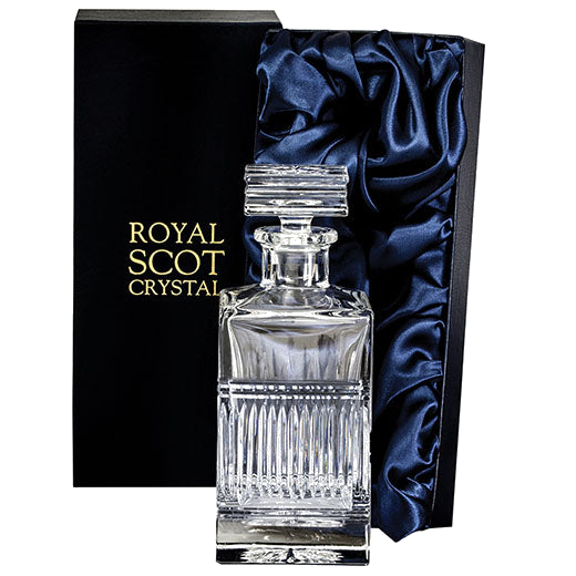 royal scot crystal art deco square spirit decanter packaging