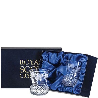 royal scot crystal thistle shape flower of scotland large tumblers packaging