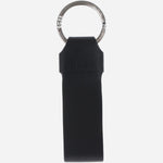 The key fob from the BOSS 8CC Black Leather Trifold Wallet and Black Leather Key Fob Gift Set.