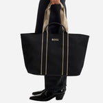The Black and Beige Palmah Tote with Logo Straps by BOSS.