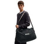 The Catch 3.0 Black Polyester Holdall with Signature Stripe Handles by BOSS.