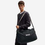 The Catch 3.0 Black Polyester Holdall with Signature Stripe Handles by BOSS.
