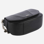 The base of the BOSS Salley Black Saddle Bag with Metal Logo.