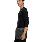 The Zair Black Leather Envelope Bag with Zip Closure by BOSS.