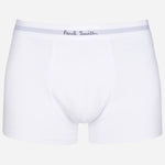 White pair from the Paul Smith 3-Pack Men's Blue and White Cotton Trunks with Waistband Logo.