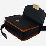 Base view of the The Belsize Black Leather Small Flapover Shoulder Bag.