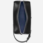 Top view inside the Meisterstück Smooth Black Leather Wash Bag with Strap and Nib-Shaped Detailing.