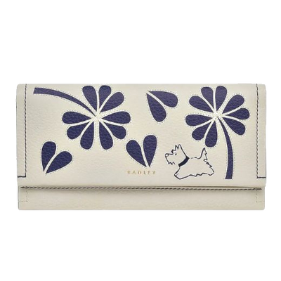 1 radley cut out floral chalk leather large flapover purse 111421