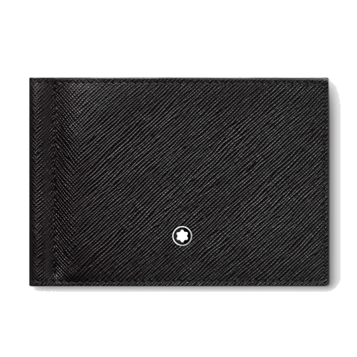 Sartorial 6 CC Wallet With Money Clip In Textured Black Leather