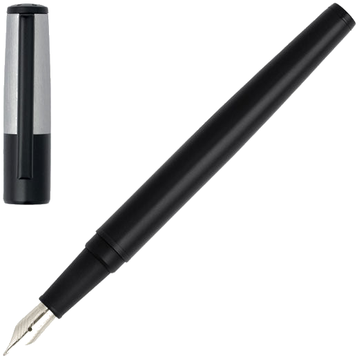 This Black & Chrome Gear Minimal Fountain Pen has been designed by Hugo Boss.
