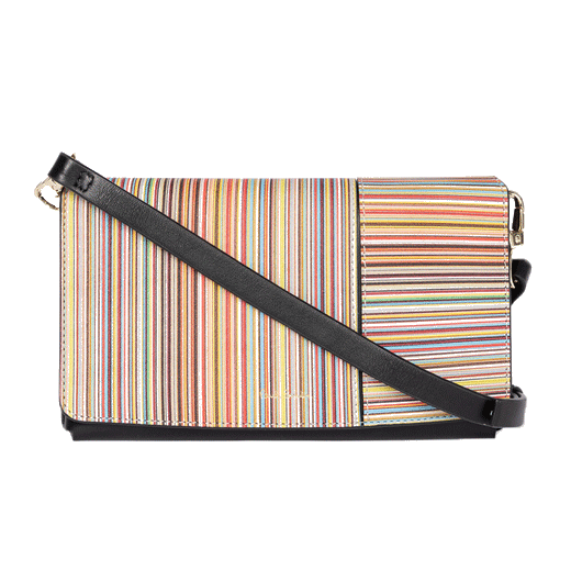 This Paul Smith Signature Stripe Leather Phone Pouch 2CC is made out of calf leather with cow leather trims.