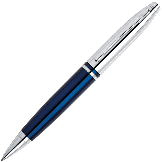 This Polished Blue Lacquer & Chrome Calais Ballpoint Pen was designed by Cross.