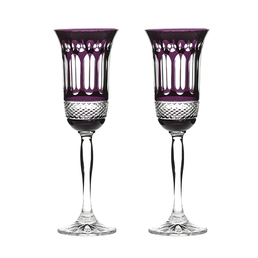 Belgravia 2 x 18cl Mulberry Champagne Flutes in Mulberry with gold presentation box.