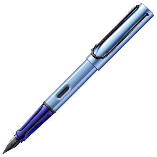 LAMY's AL-Star Aquatic Special Edition Fountain Pen is made out of aluminium and has a slight metallic surface.