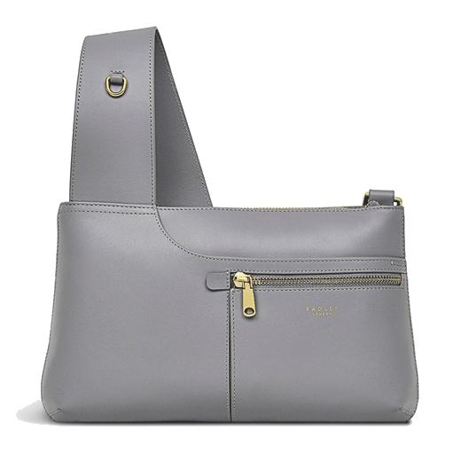 This Radley Pockets Icon Grey Leather Zip Top Crossbody Bag is made out of smooth leather.