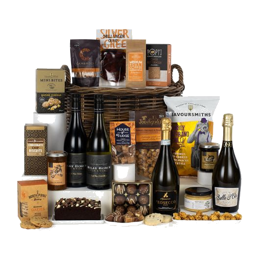 The Banquet Luxury Hamper with a mix of sweet and savoury snacks.