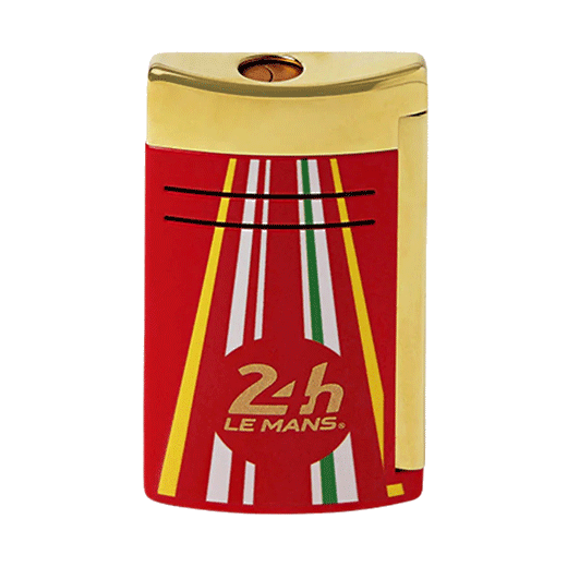This S. T. Dupont 24 Heures du Mans Red & Gold Maxijet Lighter has the gold-stamped 24 Heures du Mans logo on the front.