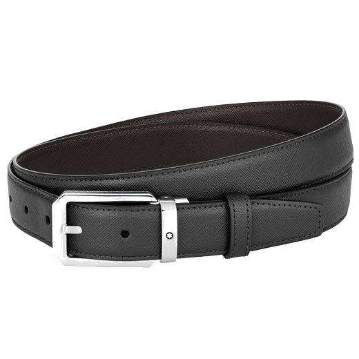 This is the Montblanc Business Line Trapeze Stainless Steel & Black/Brown Saffiano Pin Buckle Belt.