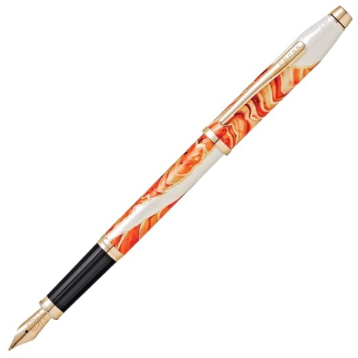 This Cross Wanderlust Antelope Canyon Fountain Pen is made out of lacquer with a gold-plated nib that has the Cross engraving and rose gold trims.