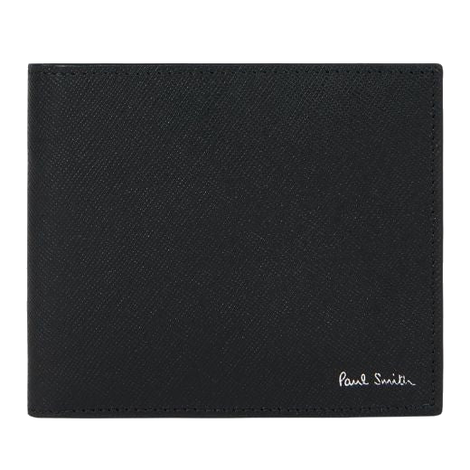 This Paul Smith Black 'Commuter Mini' 4CC Leather Billfold and Coin Wallet is made with textured leather on the outside and a photographic print inside the bifold.